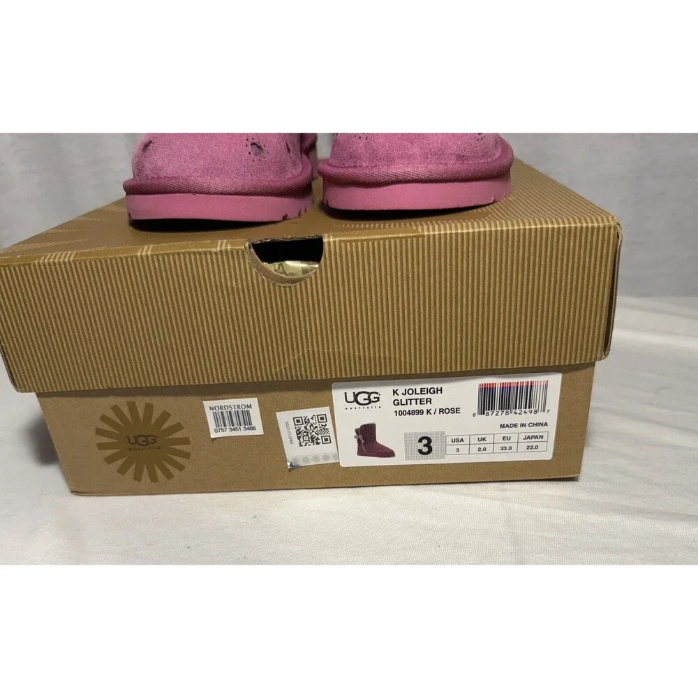 Brand NEW NIB UGG Kids Youth Girls Joleigh Glitter Bow Boots Size 3 Pink Rose